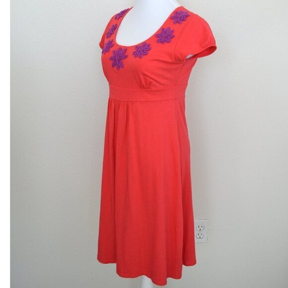 Boden Jersey Coral Dress Purple Flowers 6 - Picture 6 of 8